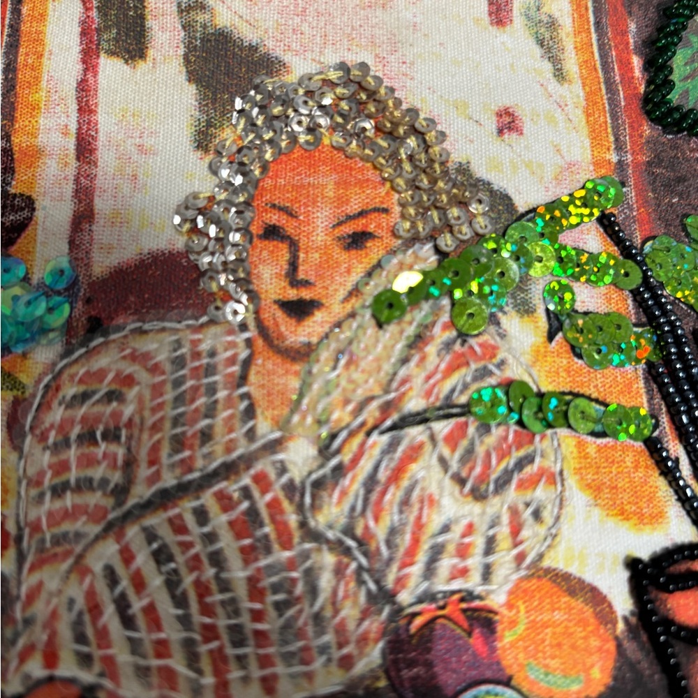 Artistic Multicolor Tote Bag Sequins Beaded Colorful - Picture 5 of 16